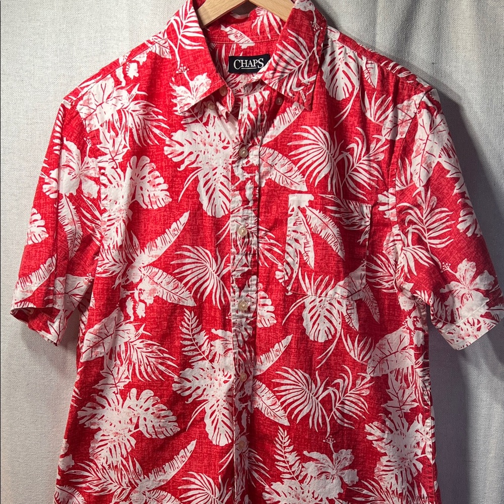 Chaps Red and White Leaf Print Men's Shirt